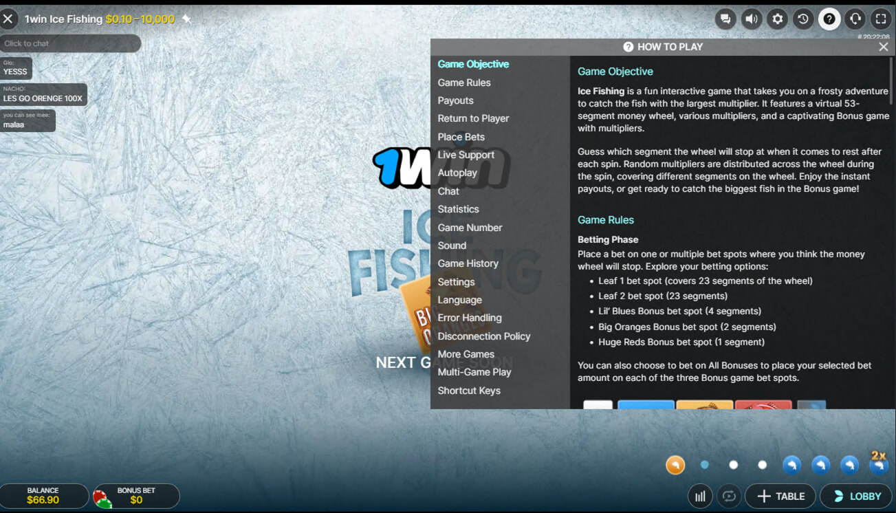 Menu How To Play — tutte le sezioni della guida Ice Fishing